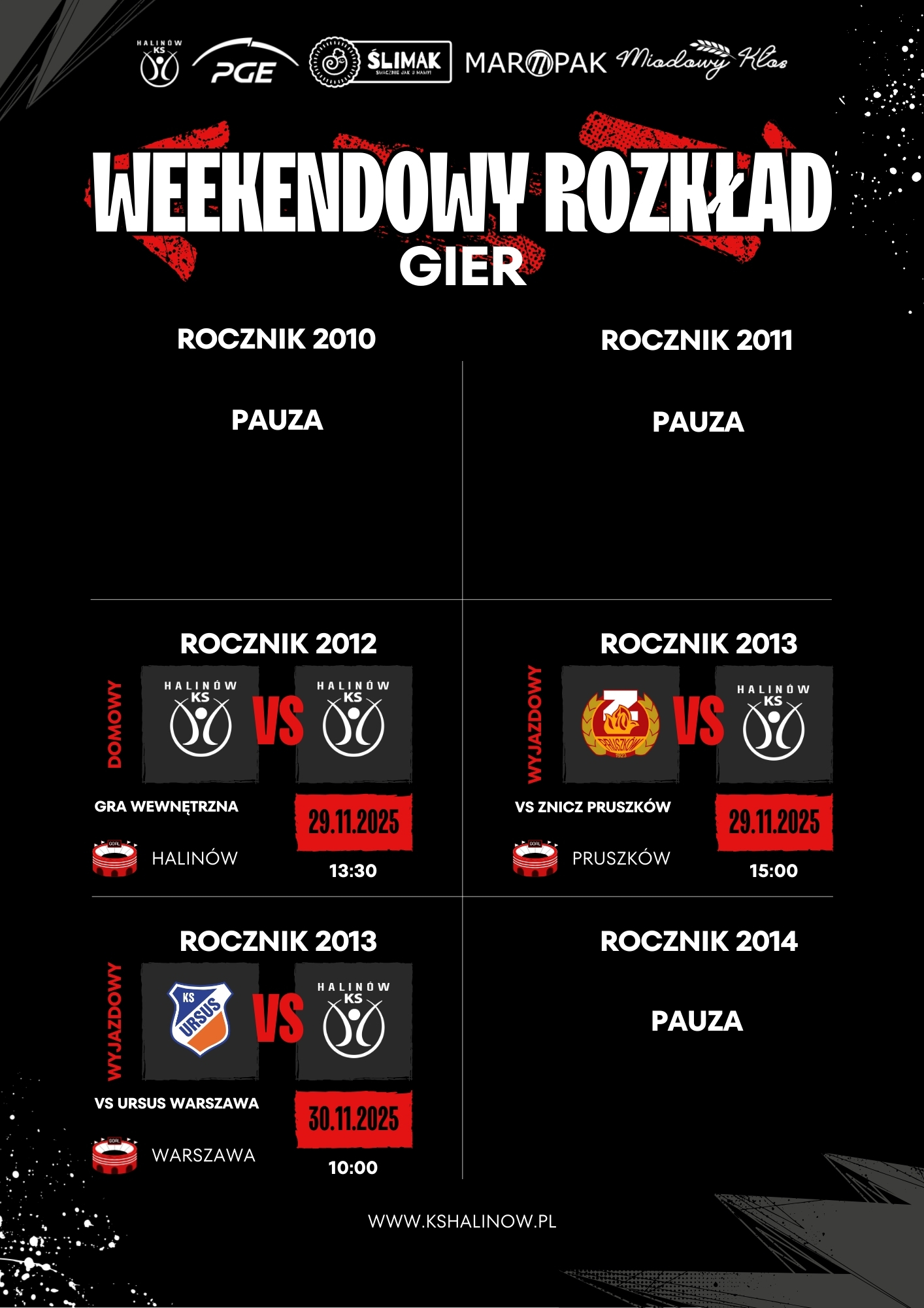 Weekendowy Rozkład Gier KS Halinów!